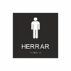 Panneau de toilettes noir et blanc avec un pictogramme représentant un homme ; le texte « Messieurs » figure sous le symbole et le braille en bas