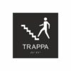 Panneau noir et blanc pour escalier, comportant un pictogramme représentant une personne montant un escalier ; le mot « escalier » figure sous le symbole et le texte en braille en bas